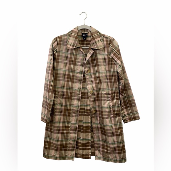 GAP Jackets & Blazers - GAP Plaid Lightweight Trench in Brown, Pink & Green